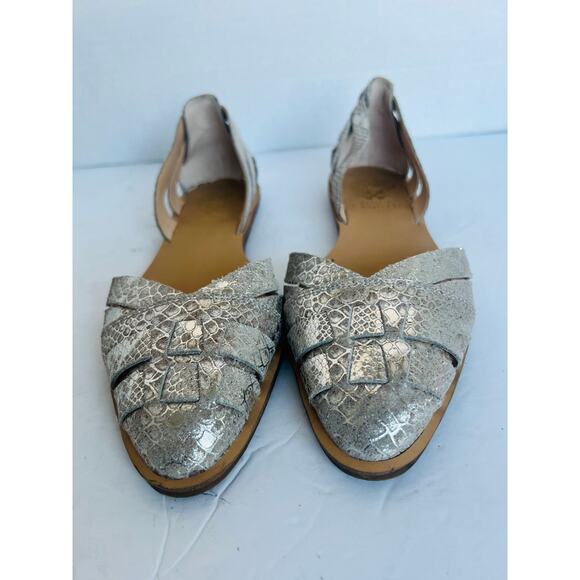Vince Camuto Reta Woven Silver Leather Croc Embossed D'Orsay Flat Shoes Sz 9M - Picture 3 of 10